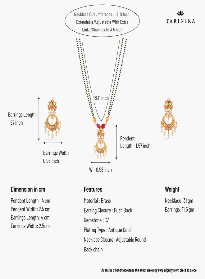 TARINIKA Antique Gold Plated Falgu Mangalsutra Necklace set with Floral Design - Indian Jewelry Set for Women | Perfect for Ethnic Occasions | Traditional South Indian Necklace | 1 Year Warranty* - Image 4
